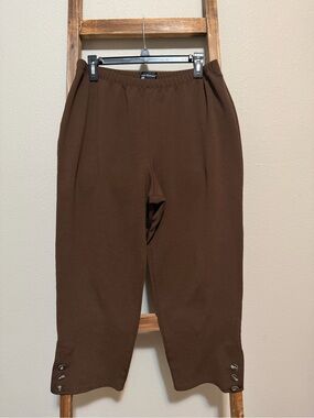 Women's Brown Pull-On Straight Leg Knit Pants with Button Cuff